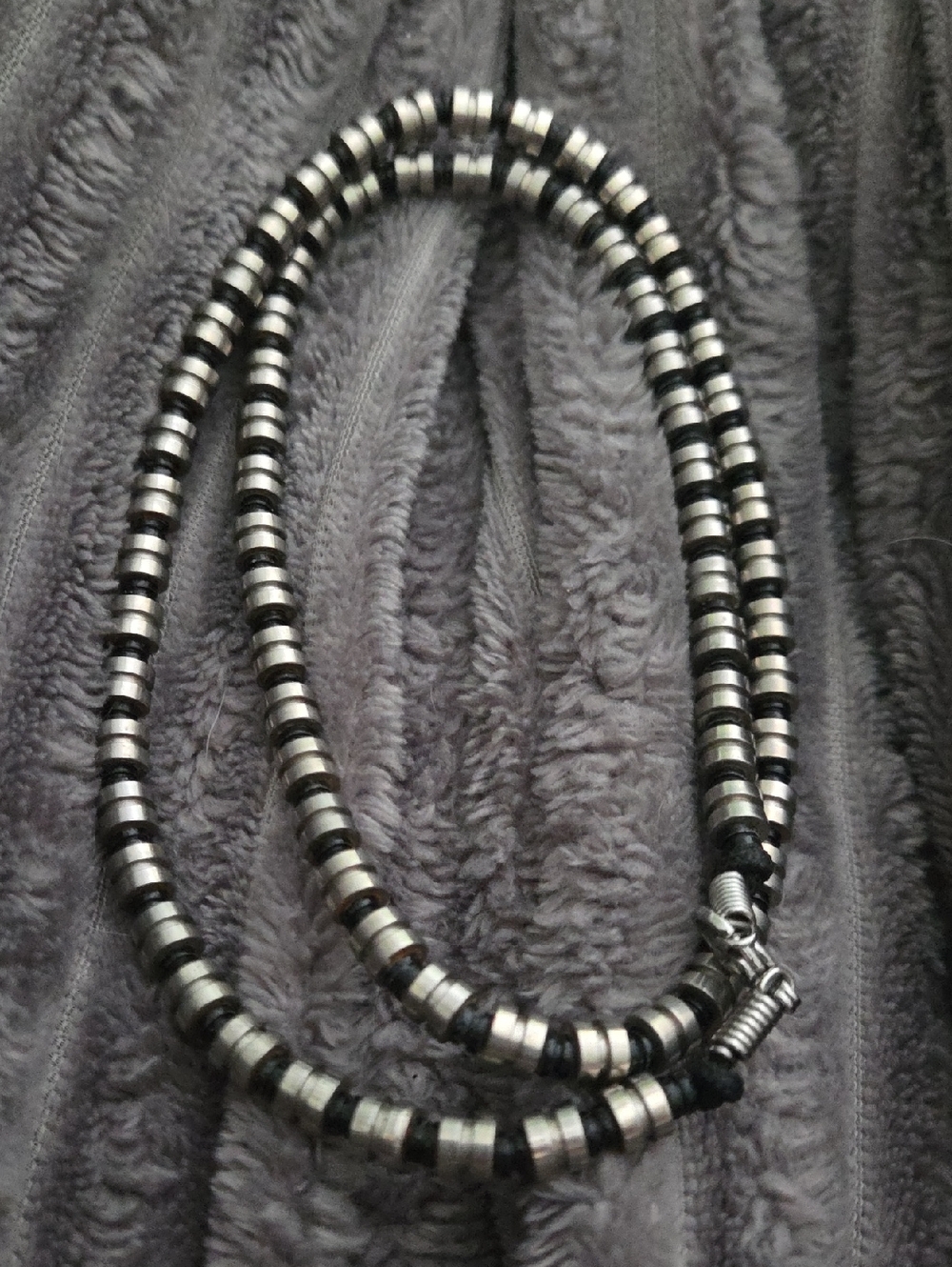 Striped Metal and Black Bead Necklace